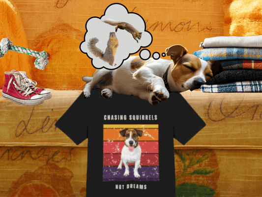 Retro Jack Russell T-Shirt – “Chasing Squirrels, Not Dreams” Funny Vintage Dog Lover Tee