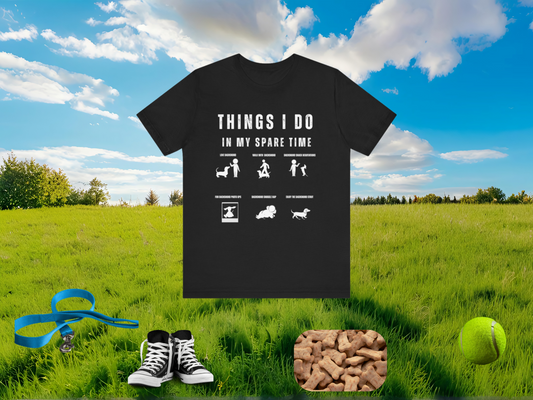 Things I Do in My Spare Time Dachshund T-Shirt | Funny Wiener Dog Tee | White Silhouette Dog Lover Style