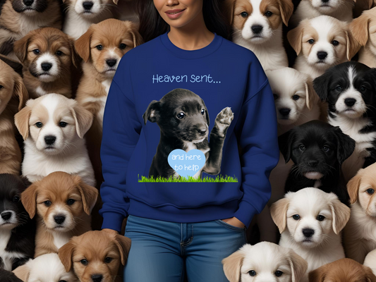 Heaven Sent & Here to Help – Cute Puppy Christian Sweatshirt