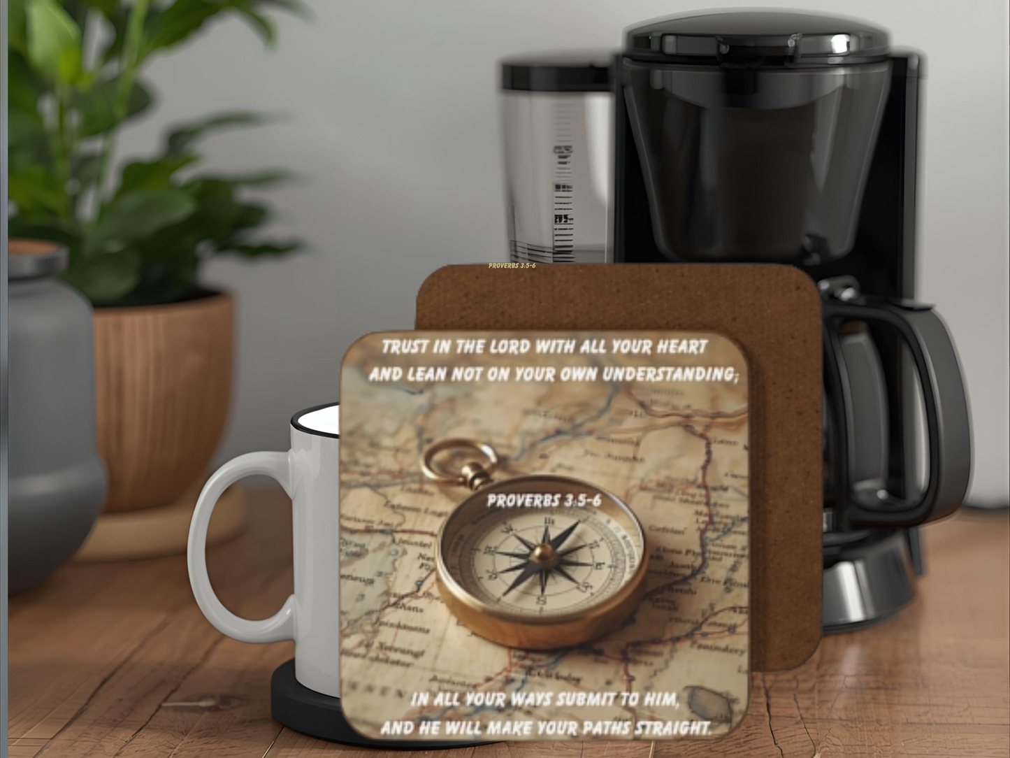 Proverbs 3:5–6 Bible Verse Coaster – Trust in the Lord | Compass Christian Design
