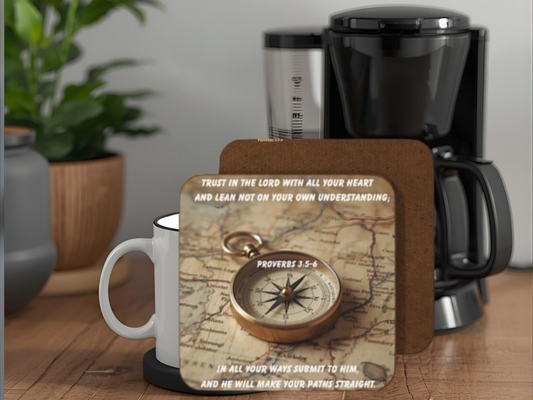 Proverbs 3:5–6 Bible Verse Coaster – Trust in the Lord | Compass Christian Design