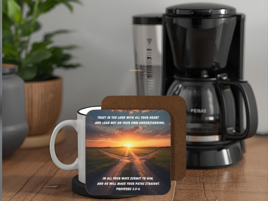 Proverbs 3:5–6 Bible Verse Coaster – Trust in the Lord | Crossroads Path Christian Design