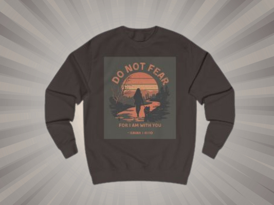 Retro Sweatshirt - Isaiah 41:10 Woman and Dog Walking Path Design