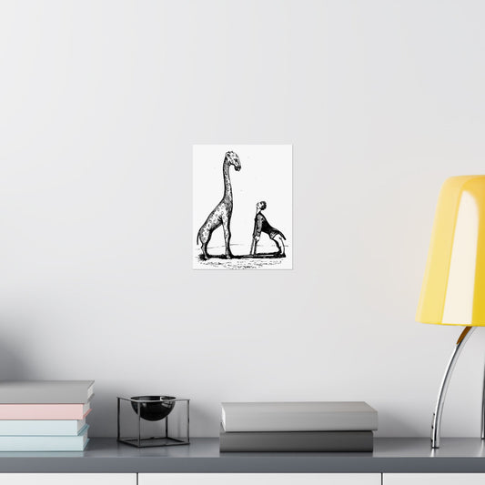 Whimsical Giraffe & Boy Poster - Unique Matte Vertical Art for Playful Decor