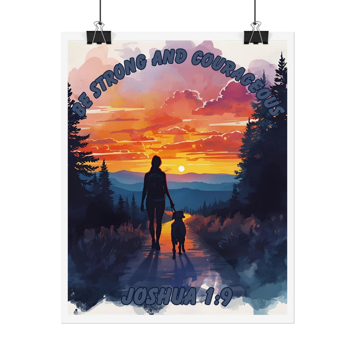 Bible Verse Wall Art Woman and Dog on Path Joshua 1:9 Be Strong and Courageous