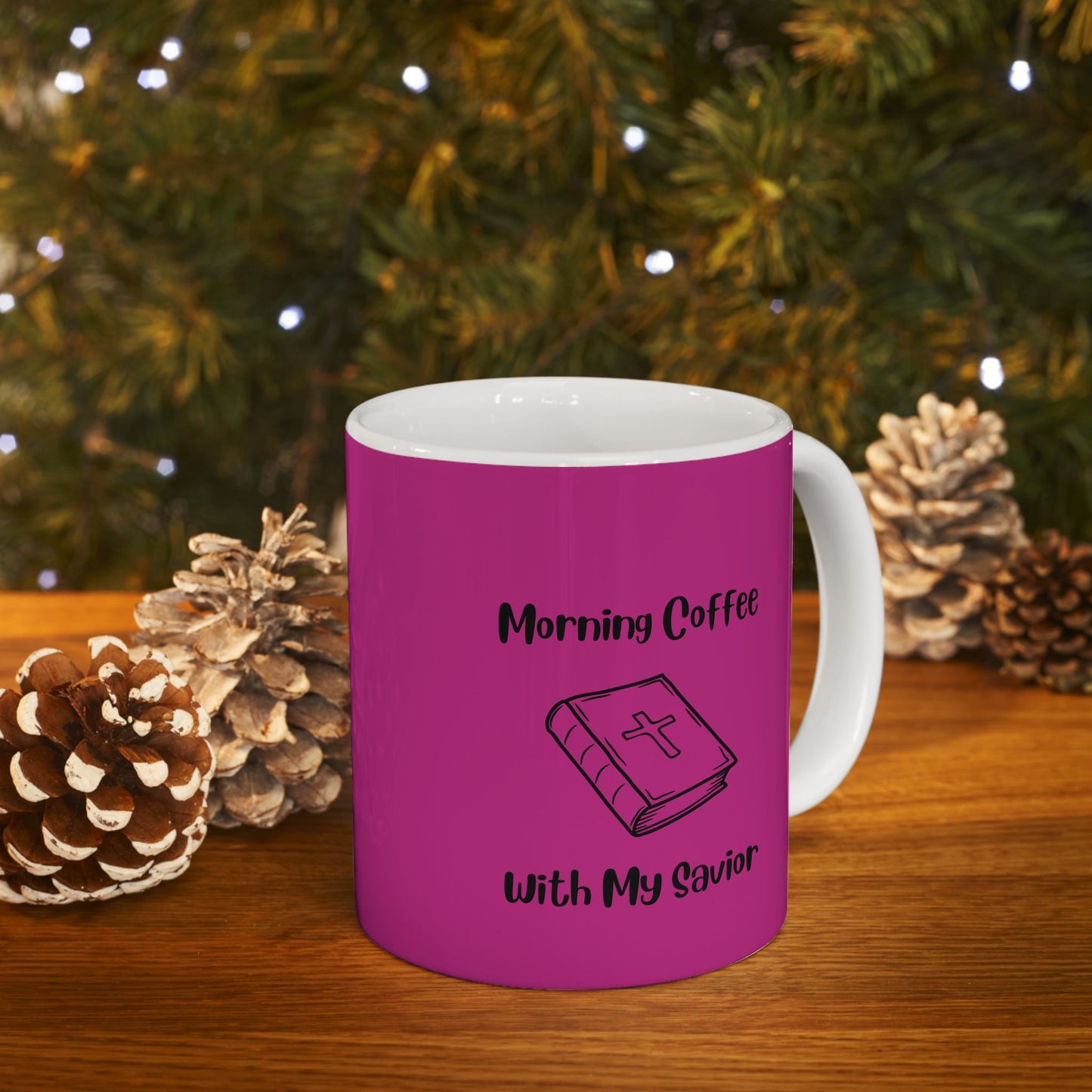 Pink Inspirational Ceramic Mug - Morning Coffee with My Savior - Psalm 119:105