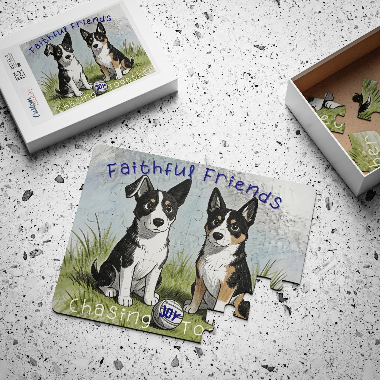 Christian Kids Puzzle – Faithful Friends Dog Artwork – Faith Based Family Puzzle – Inspirational Christian Gift for Children
