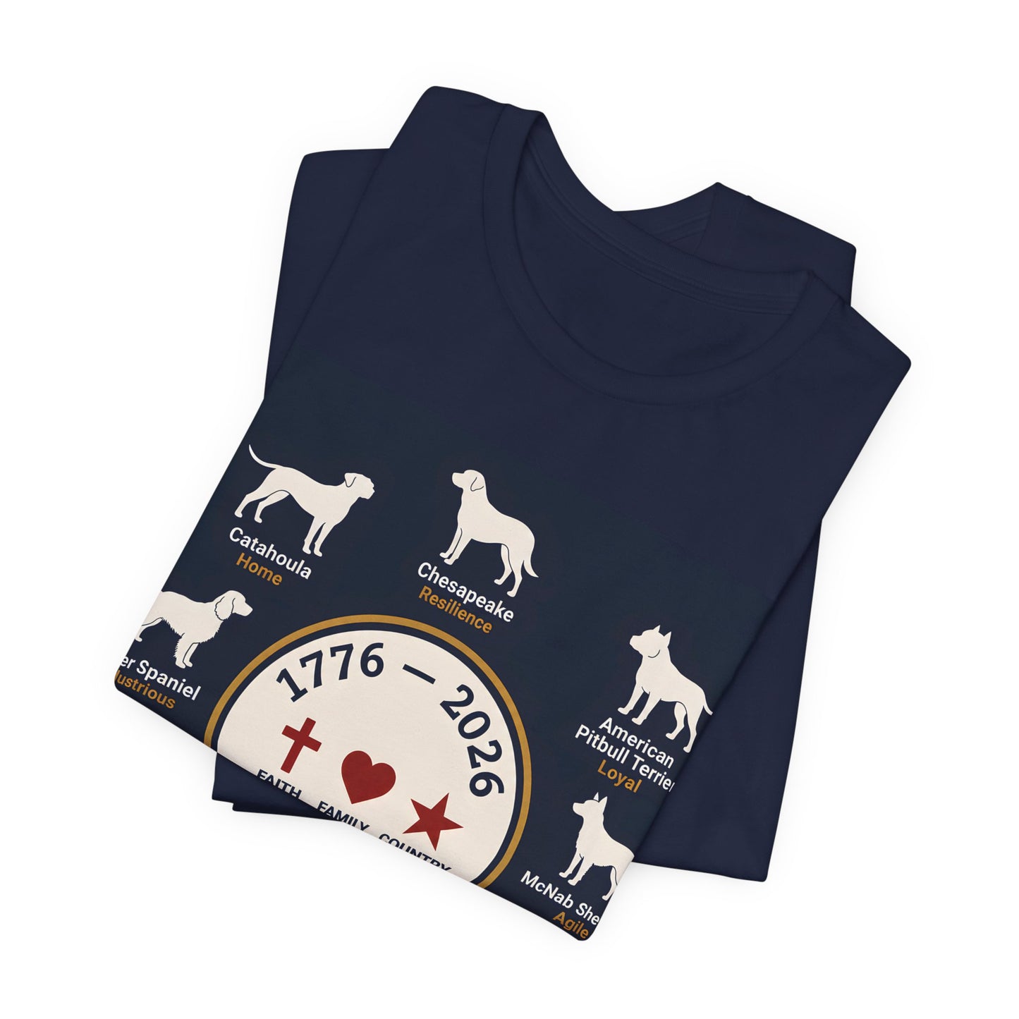 American-Bred Since 1776 Dog Breeds T-Shirt | USA 250th Anniversary Patriotic Tee