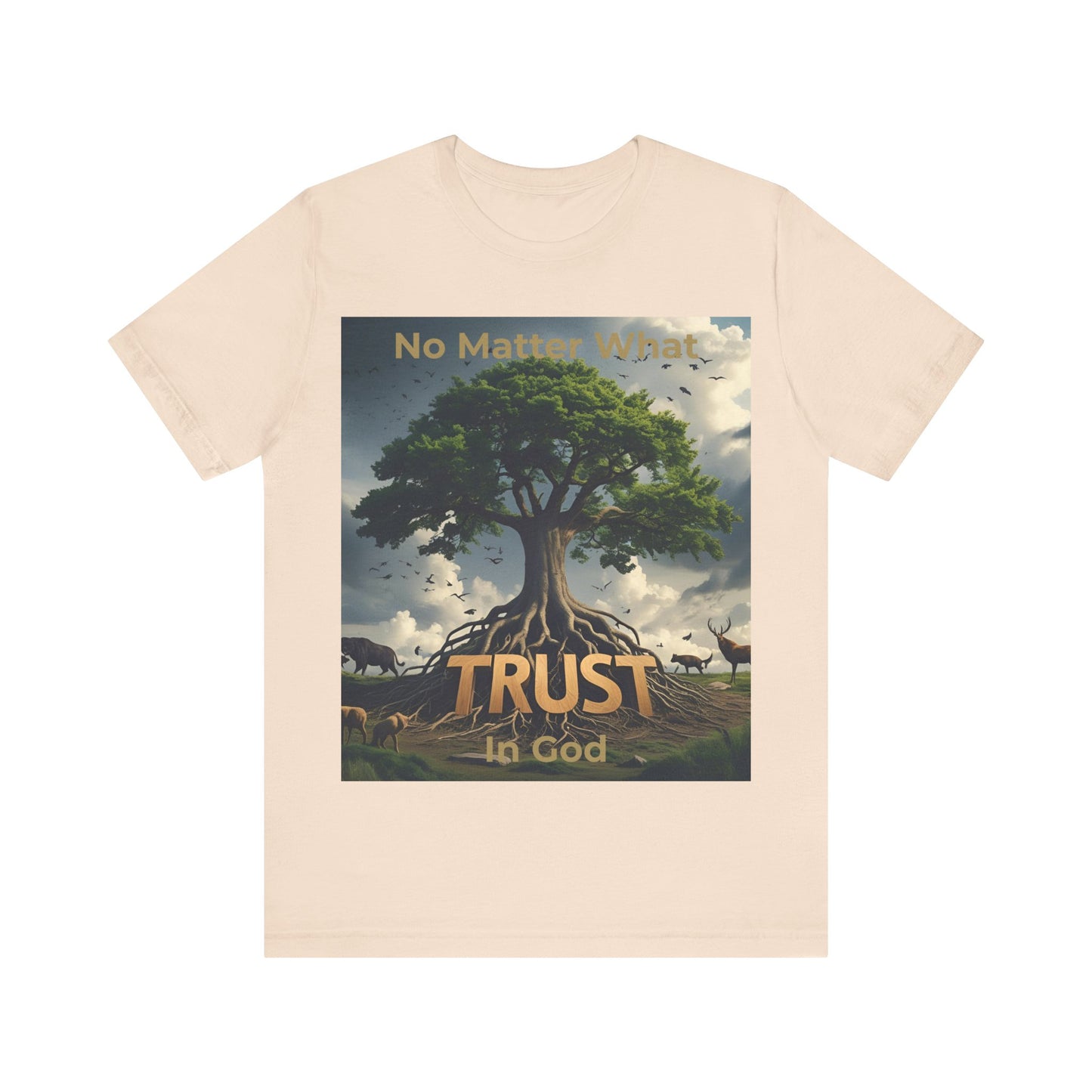 "No Matter What, Trust in God" Christian T-Shirt – Rooted Faith Graphic Tee with Storm & Wildlife