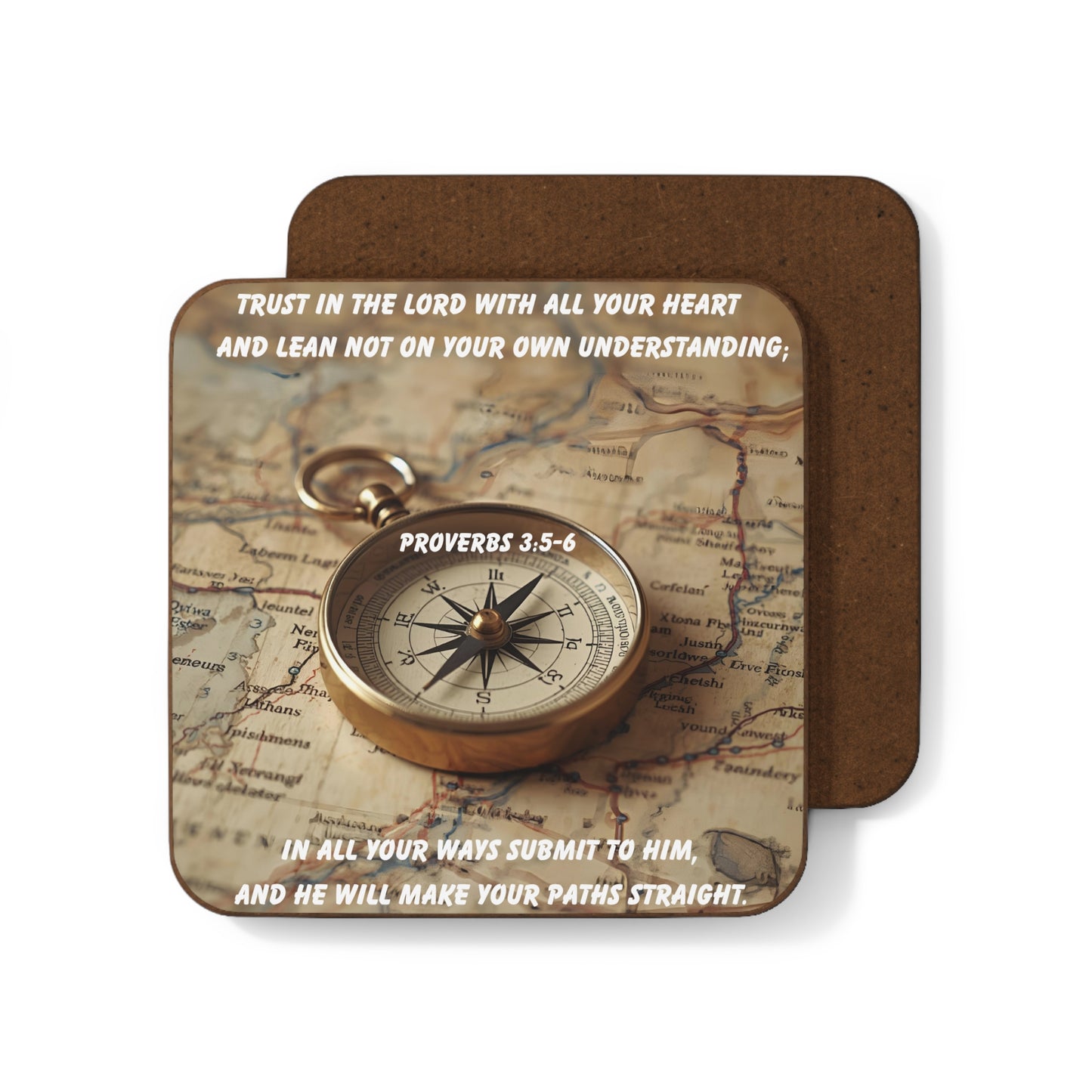 Proverbs 3:5–6 Bible Verse Coaster – Trust in the Lord | Compass Christian Design
