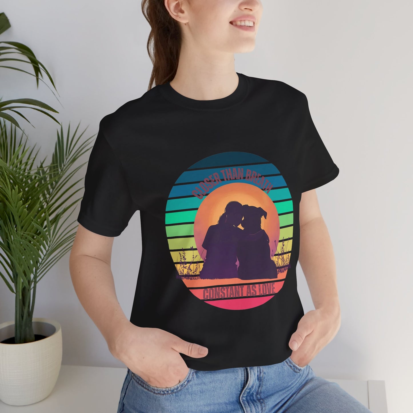Closer Than a Friend T-Shirt | Christian Dog Lover Retro Sunset Tee | Proverbs 18:24 Inspired