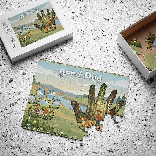 Christian Kids Dog Puzzle – Faith Based Good Dog Artwork – Christian Gift for Kids – Inspirational Dog Lover Puzzle