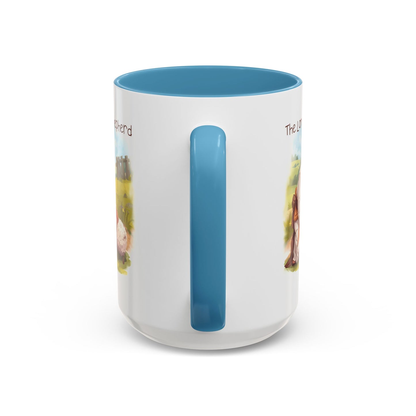 Mug - The Lord is my Shepherd Cartoon Art Design - Light Green/Blue Accent