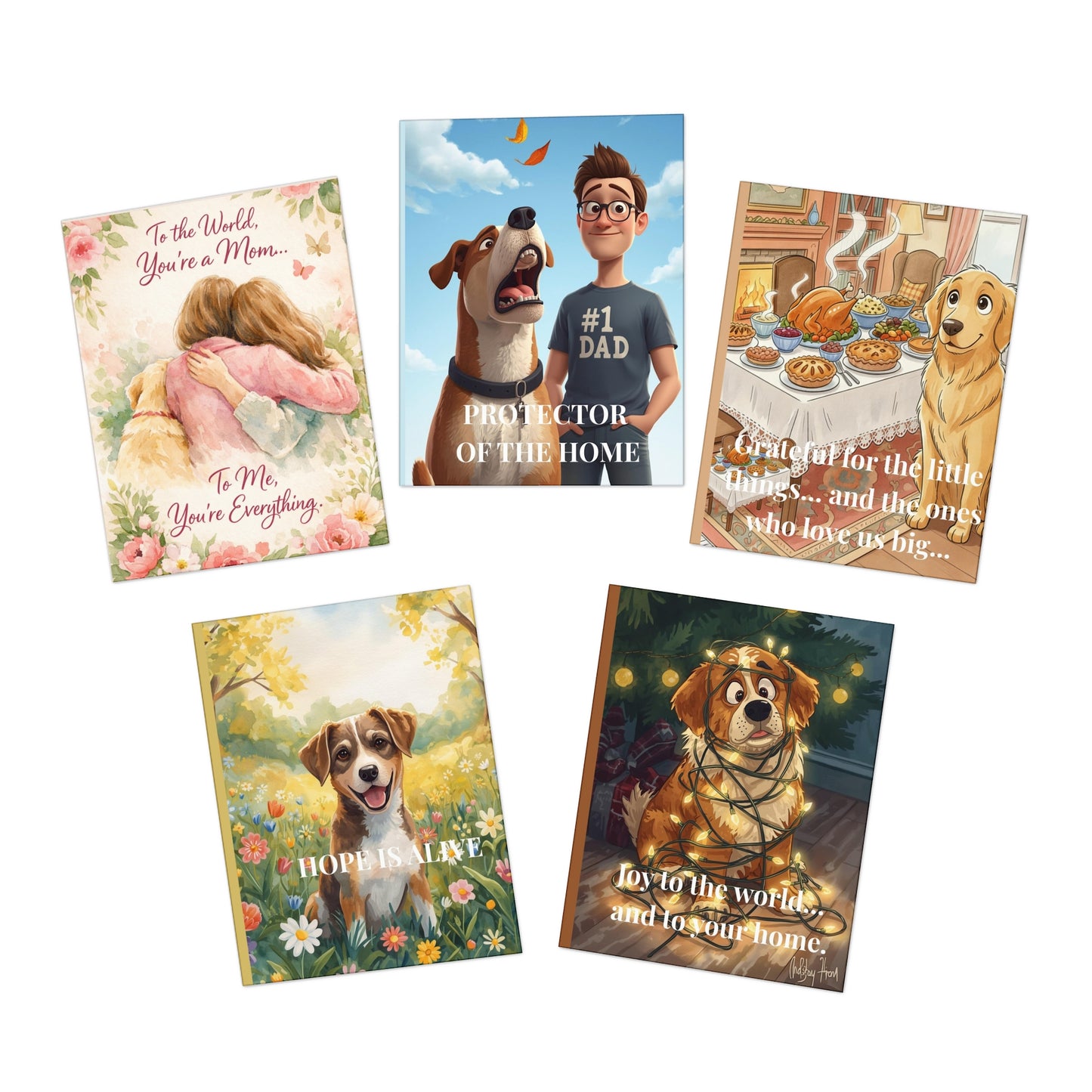 Faith-Based Holiday Card Set | Christian Greeting Cards for Every Season | Dog Lover Encouragement Card Bundle (5-Pack)