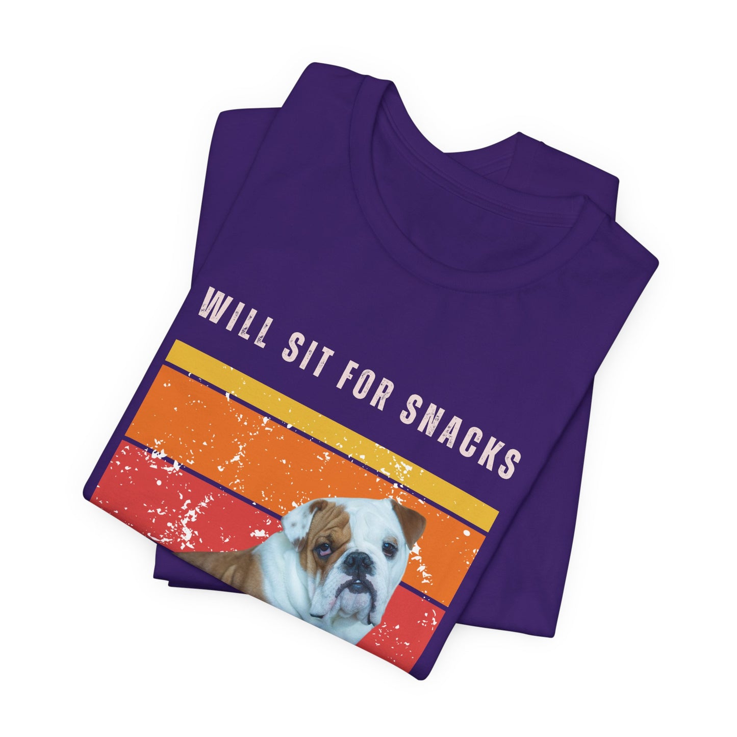 Retro Vintage English Bulldog T-Shirt – “Will Sit for Snacks, Will Run for No One” Funny Dog Lover Tee