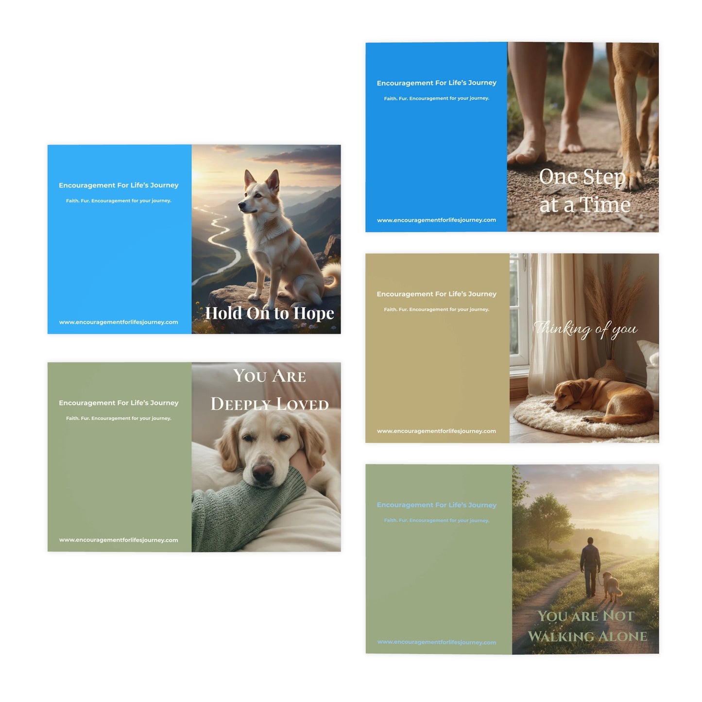Encouragement Greeting Card Set (5-Pack) – Thinking of You Cards with Faith-Inspired Messages & Dog-Themed Designs