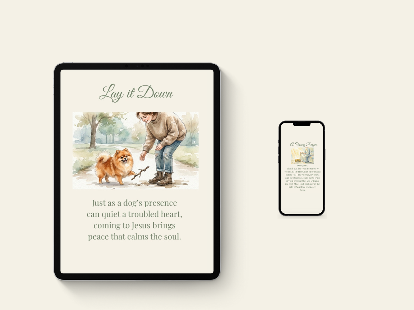 I Will Give You Rest – Matthew 11:28 | Gentle Christian Comfort Download with Dog Watercolor Art